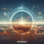 Promotional cover for Horizon FX EA featuring dynamic graphics and automated Forex trading highlights