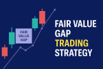 “Candlestick chart showing Fair Value Gap trading strategy with labeled price imbalance and institutional zones