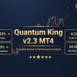 Quantum King v2.3 key features including smart grid strategy, strict risk management, multi-timeframe analysis, and MT4 compatibility