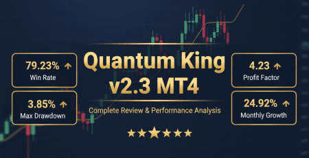 Quantum King v2.3 key features including smart grid strategy, strict risk management, multi-timeframe analysis, and MT4 compatibility