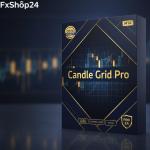 Candle Grid Pro boxed product image for MetaTrader 4, exclusive 2026 release from FxShop24, featuring blue and gold design, small refined badges for MT4, Pro EA, and 2026 Exclusive.
