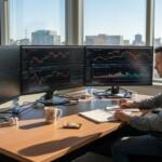Trader monitoring automated systems on MetaTrader screens