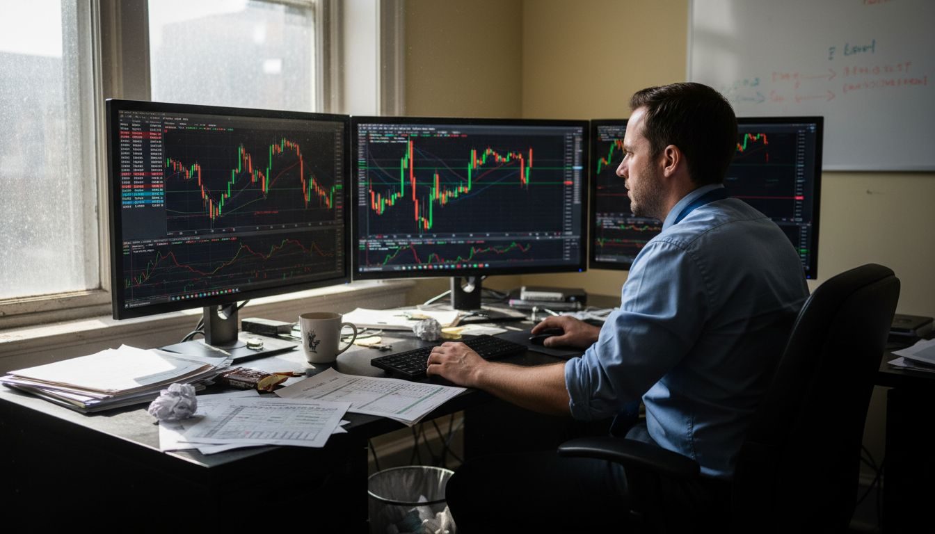 Forex trader at desk using MT4 and MT5 tools