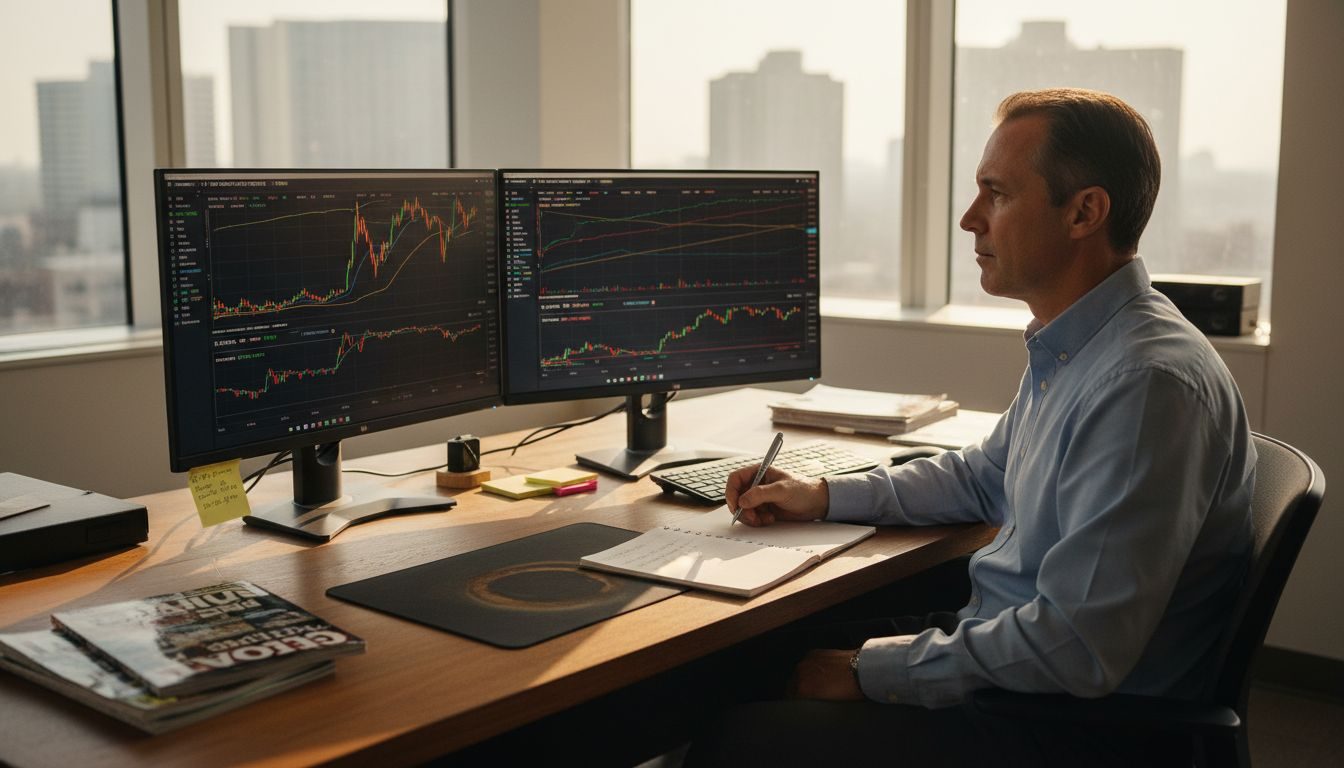 Trader analyzing forex and gold charts