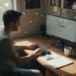 Trader preparing MetaTrader setup in home office
