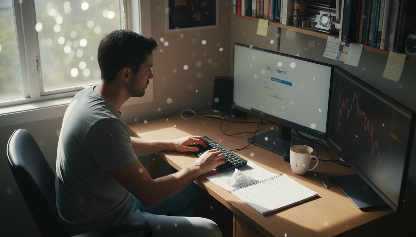 Trader preparing MetaTrader setup in home office
