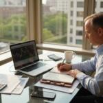 Trader building forex strategy at office desk