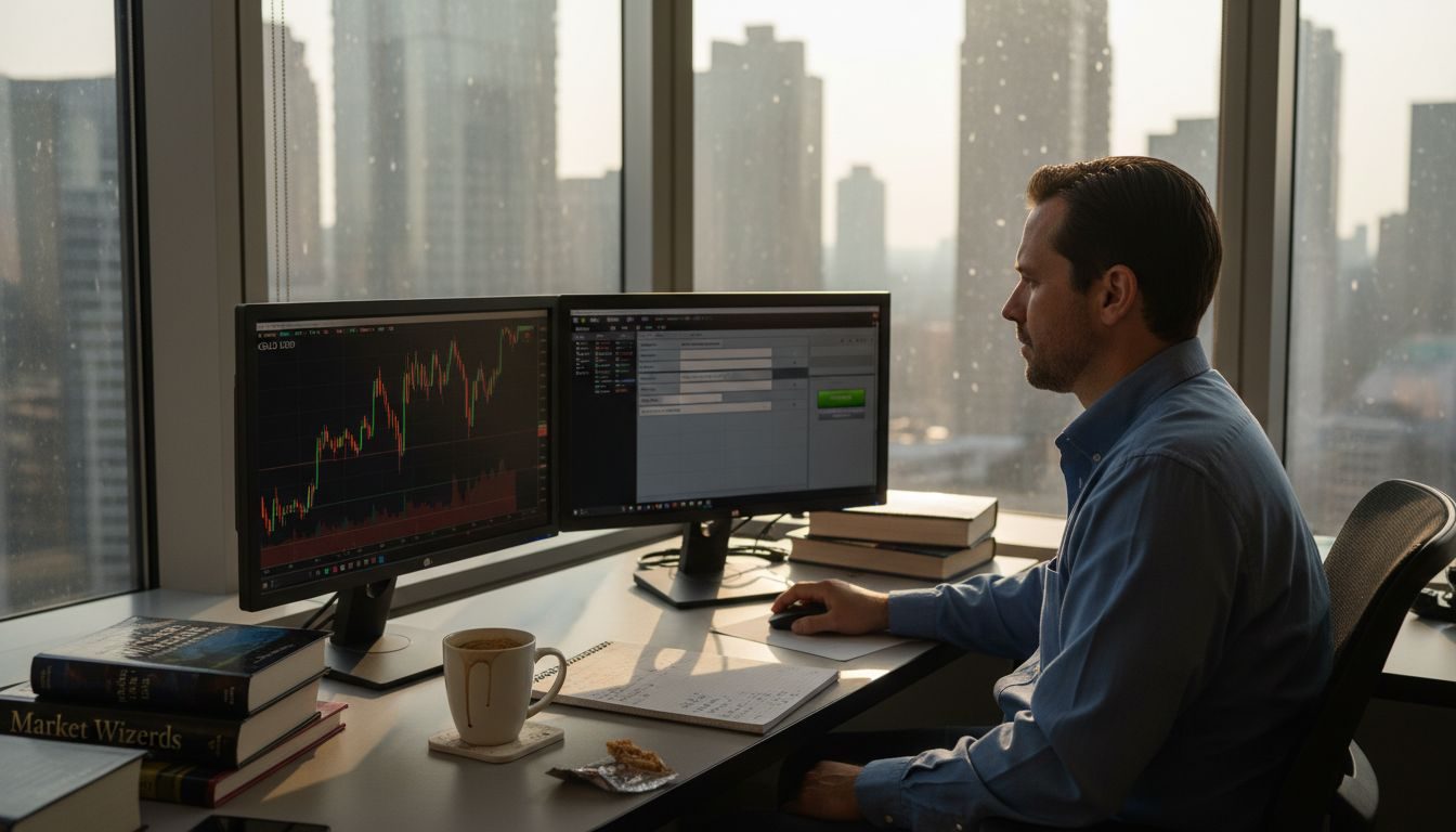 Trader monitoring automated gold trading setup