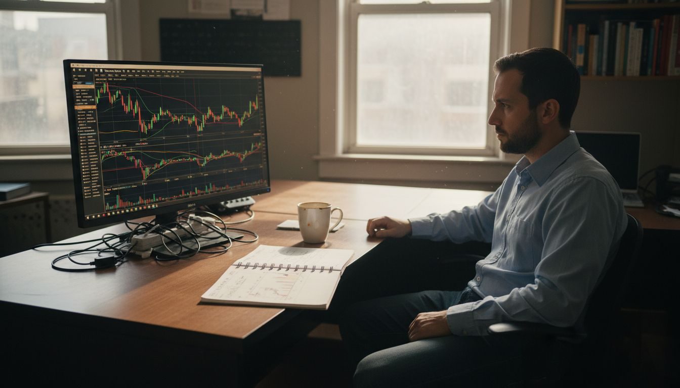 Man analyzing gold charts on MT4 platform