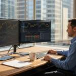 Trader reviews gold price charts in city office