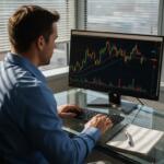 Trader analyzing MT4 chart and indicators