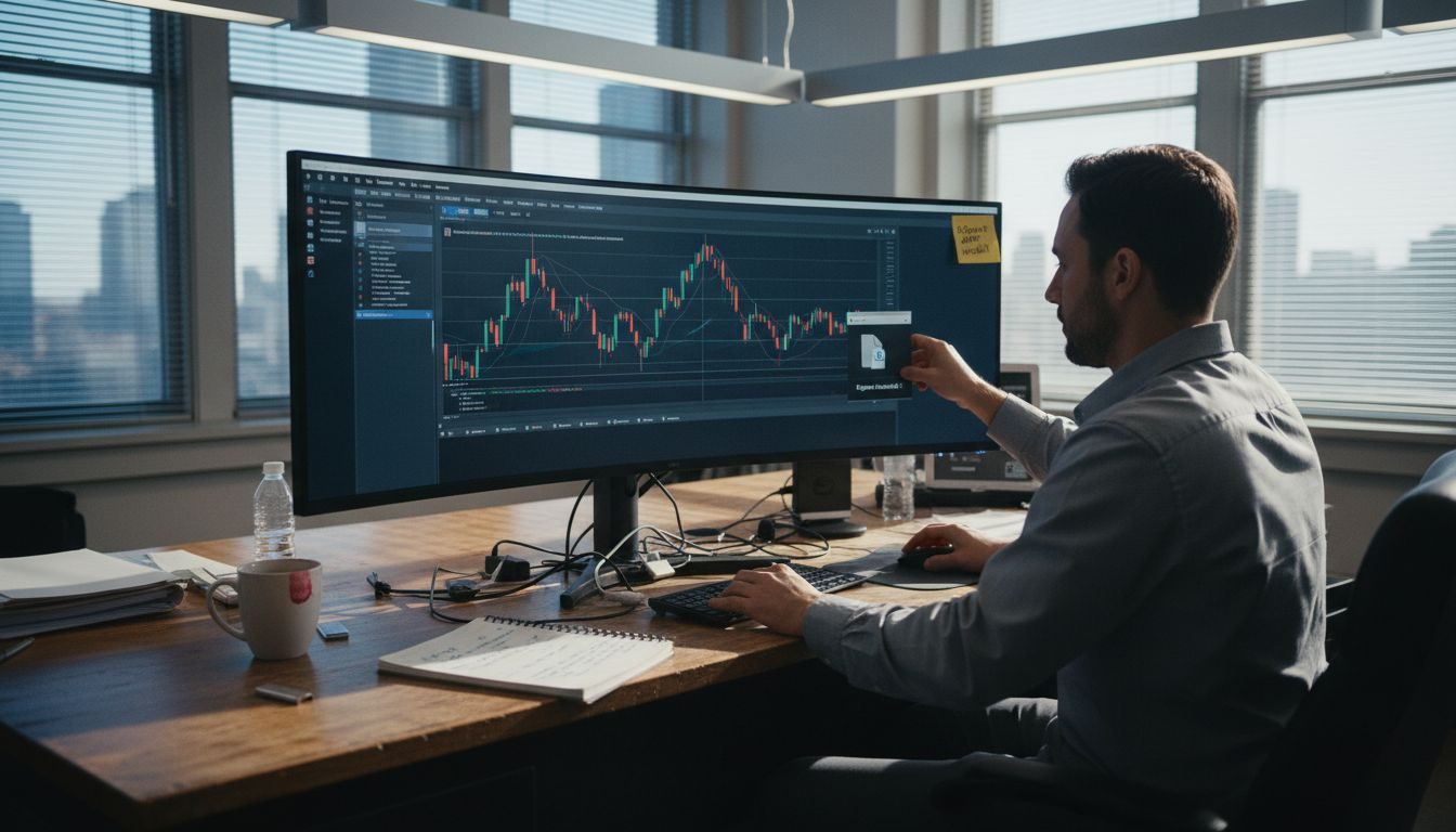 Man installing trading software in office
