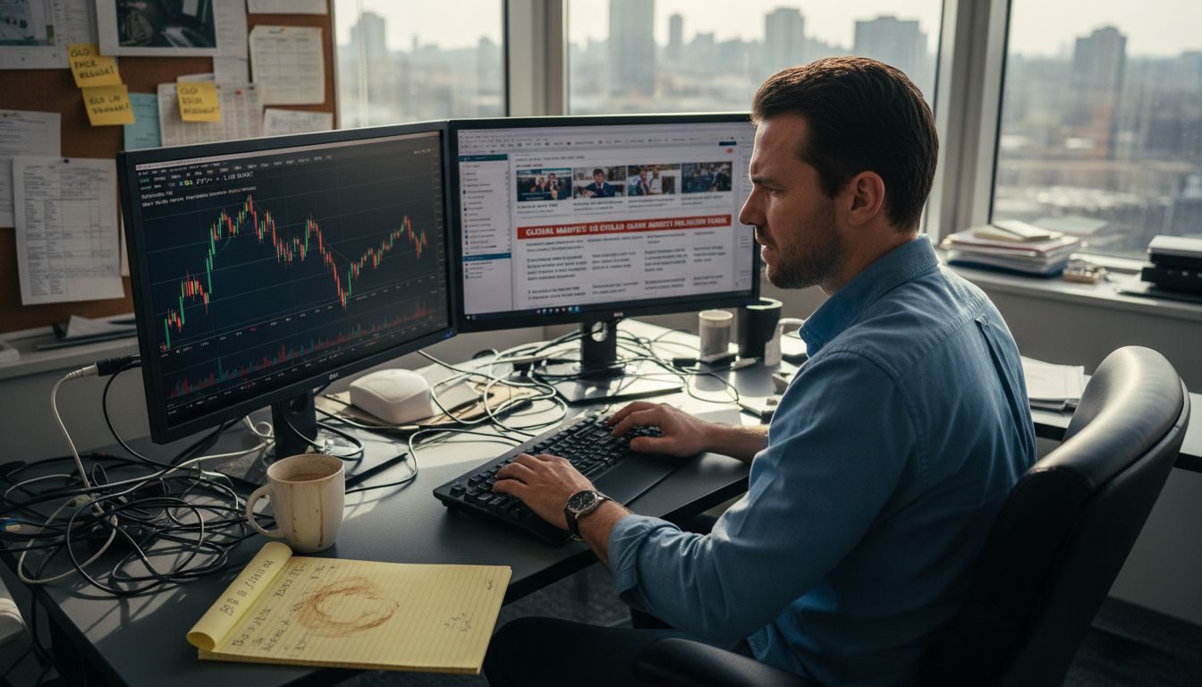 Manual forex trader entering order at desk