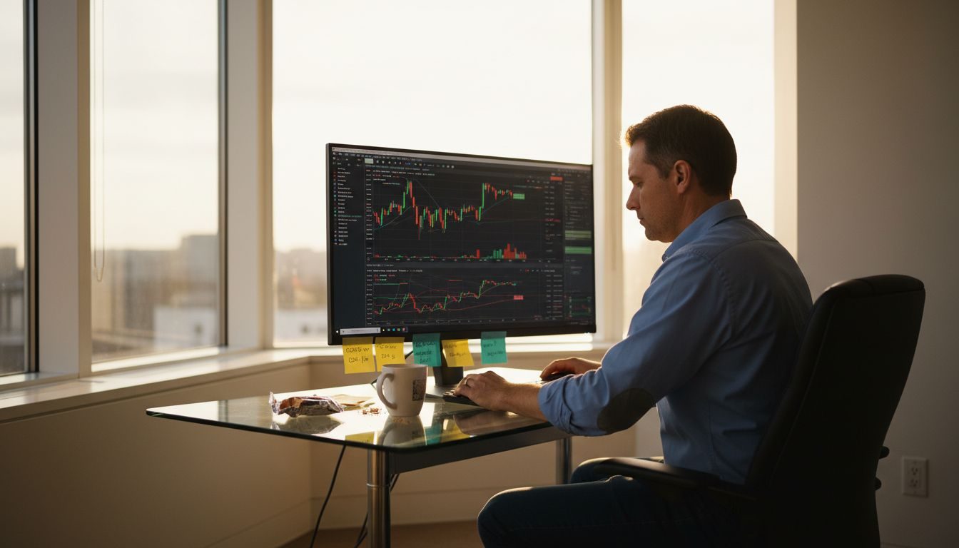 Trader checking MT4 charts at desk