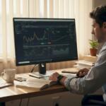 Forex trader reviewing platform in home office