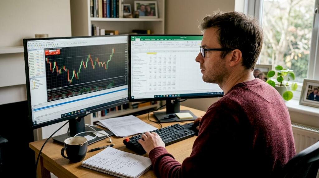 Home 42 Forex trader studying charts and notes