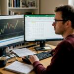 Forex trader studying charts and notes