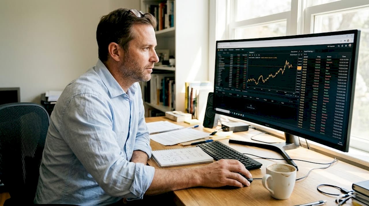 Trader monitors automated gold trading software