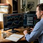 Man using automated trading software at home desk