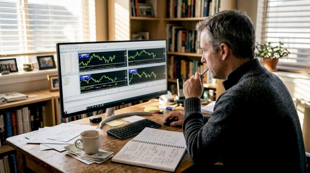 Trader analyzes charts on MT5 trading platform
