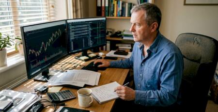 Trader analyzing live forex account results