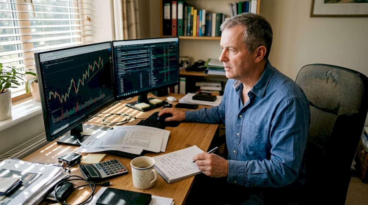 Trader analyzing live forex account results