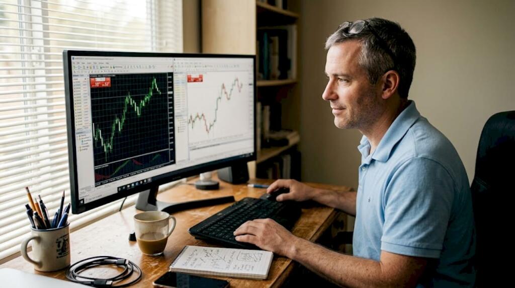 Forex trader watching MT4 and MT5 screens