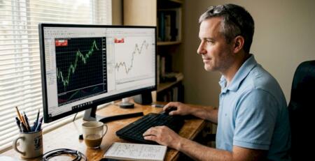 Forex trader watching MT4 and MT5 screens