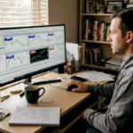 Forex trader at home office setting up EA