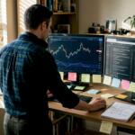 Home trader watching forex and gold charts