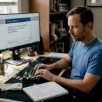 Trader seeking support at home office desk