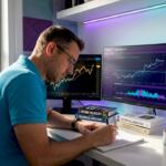 Man automating trades in home office