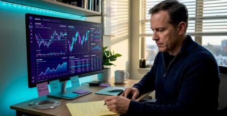 Automated trader reviewing account rules home office