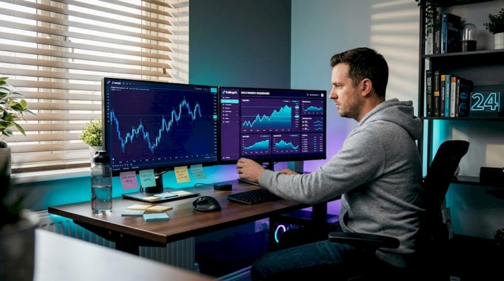Trader configuring forex and gold system