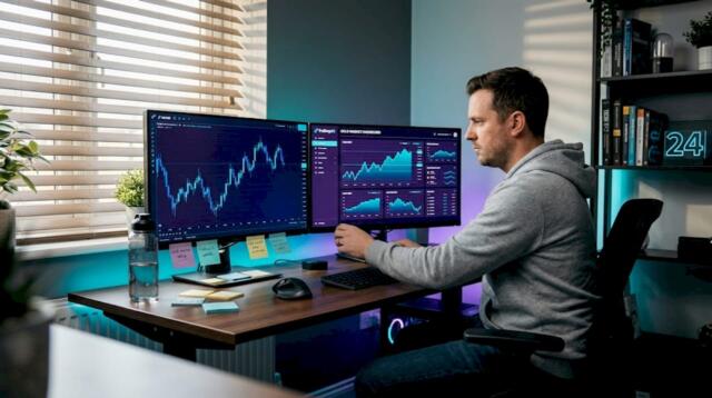Trader configuring forex and gold system