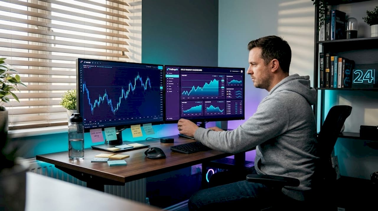 Trader configuring forex and gold system