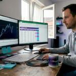 Trader backtesting robot on home office setup
