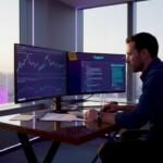 Trader using tech support at corner office