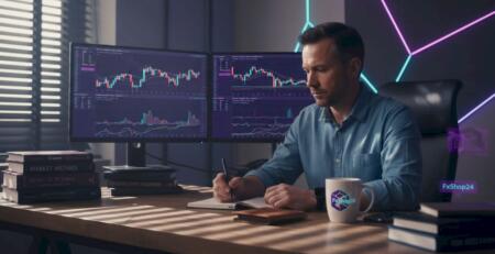 Trader monitoring MetaTrader in home office