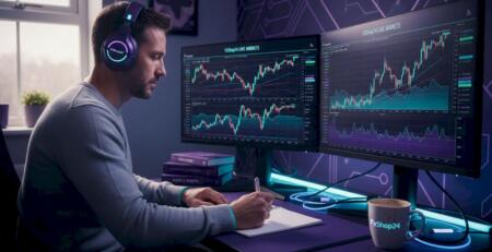 Trader reviewing forex and gold markets