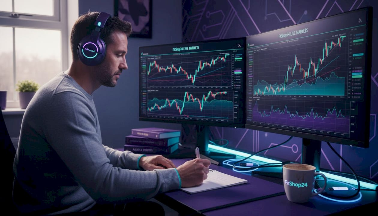 Trader reviewing forex and gold markets