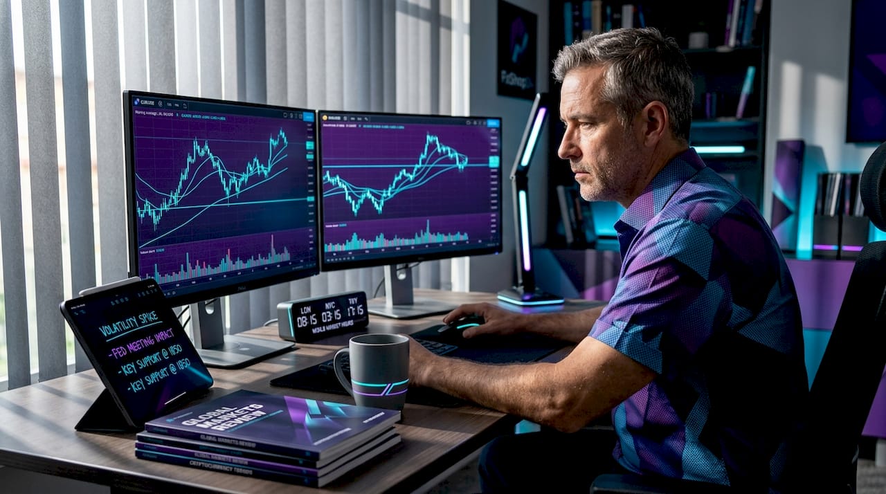 Trader analyzing forex and gold trends