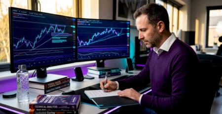 Forex trader monitoring market volatility at desk