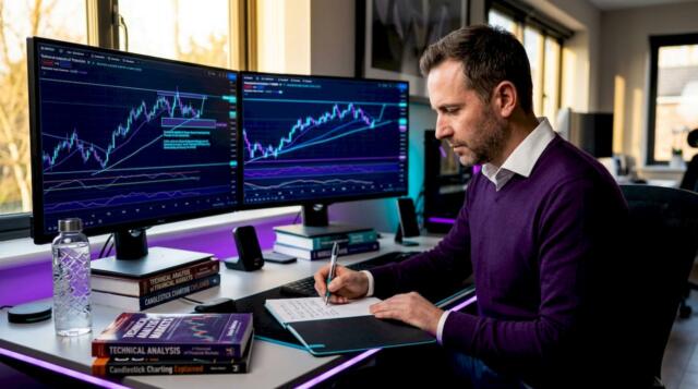 Forex trader monitoring market volatility at desk