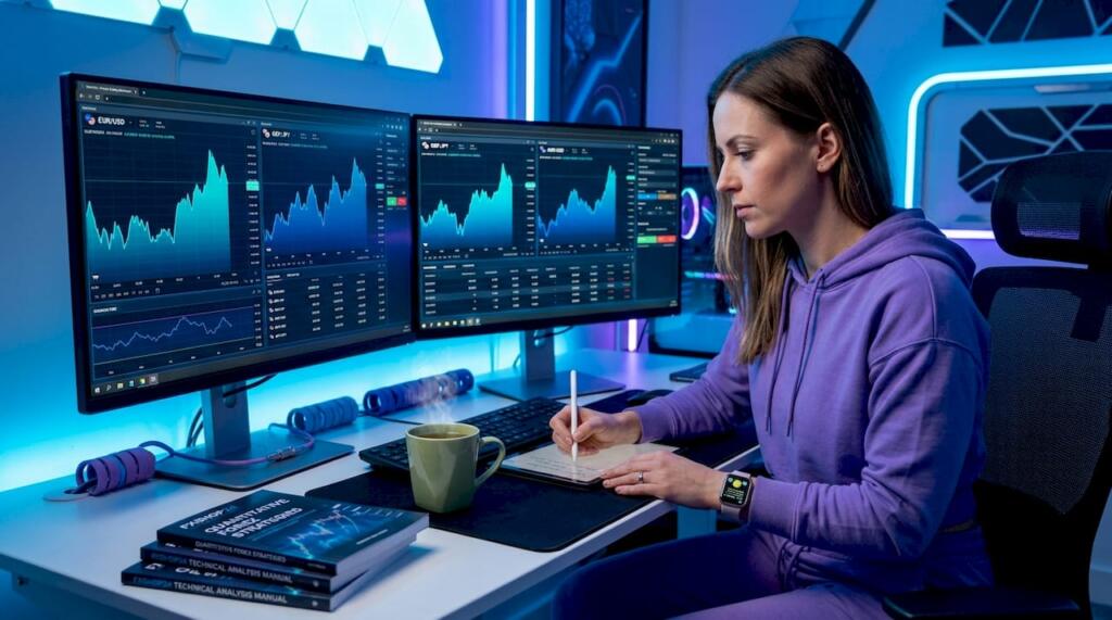 Trader reviewing automated forex compliance workspace