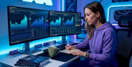 Trader reviewing automated forex compliance workspace
