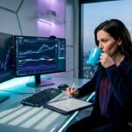 Trader analyzing forex and gold charts at desk