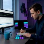 Trader at desk optimizing MT4 strategy