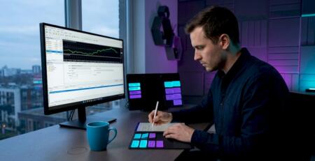 Trader at desk optimizing MT4 strategy