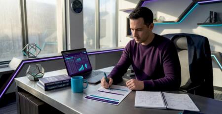 Trader checking prop firm checklist at desk
